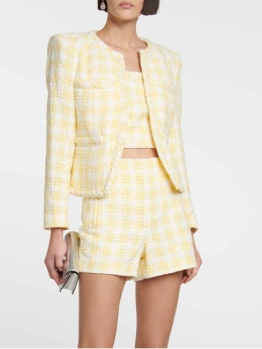Veronica Beard Jazmin Gingham Yellow & White Tweed Women’s Shorts